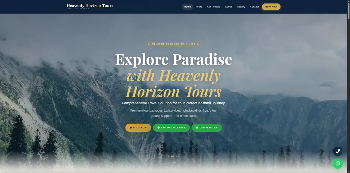 Heavenly Horizon Tours website designed by Abrarr Tallks