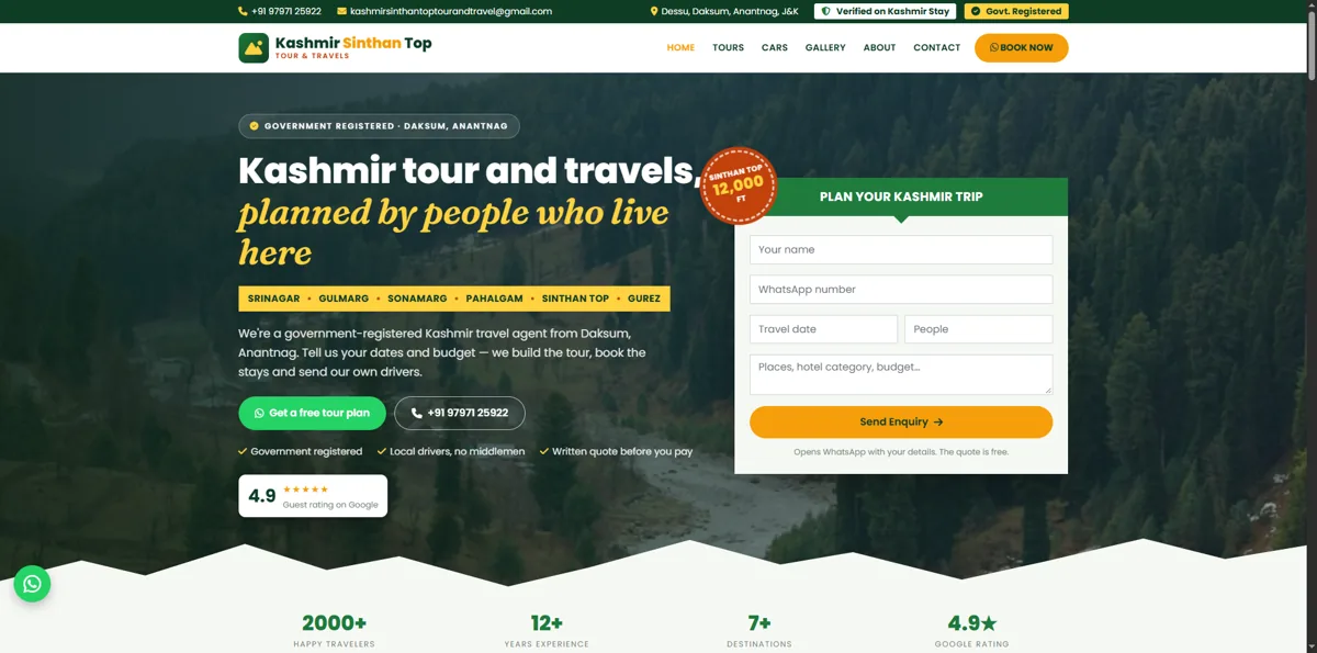 Kashmir Sinthan Top website designed by Abrarr Tallks