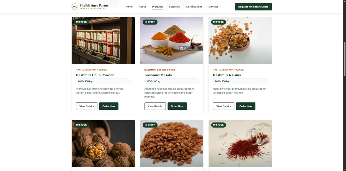 Sheikh Agro Farms website designed by Abrarr Tallks